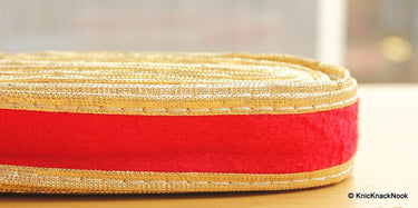 Red Velvet Trim Ribbon WIth Gold Border Piping